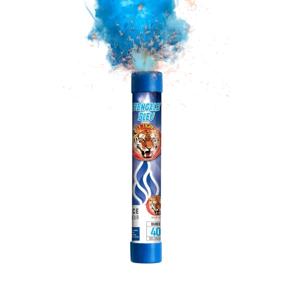 FUMIGÈNE FLAMME DE BENGALE BLEUE VIF - TORCHE DURÉE 40 SEC